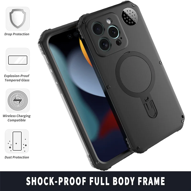 Luxury Heavy-duty Metal Silicone phone case for iPhone 15 Pro Max aromatherapy lens all inclusive protective phone cover