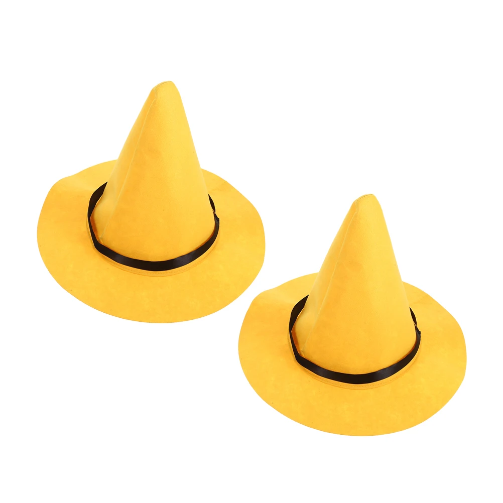 

2pcs Halloween Witch Hat Yellow Big Brim Felt Costume Party Cosplay Wizard Magician Prop Pointy Scarecrow Accessory Vintage