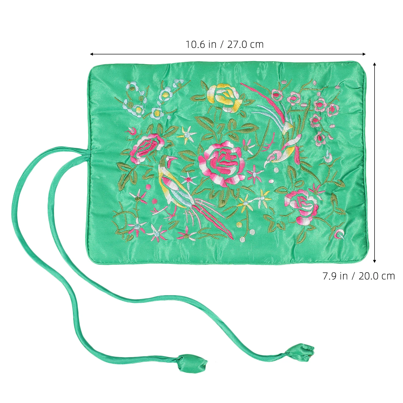 حقيبة تخزين المجوهرات مصنوعة يدويًا بتصميم زهرة مطرزة ومنظم نشمر للسفر والأقراط والقلادة والسوار باللون الأخضر #6