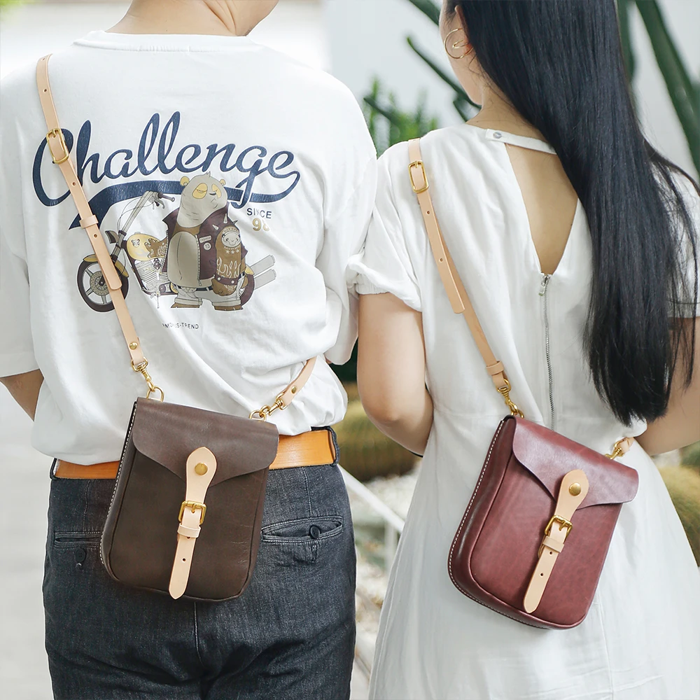 Lovers' vegetable tanned leather bag genuine phone bag  retro crossbody bag top layer cowhide shoulder bag for women