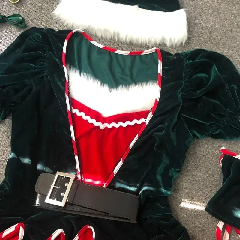 Christmas Party Adult Women Cosplay Sexy Christmas Dress Santa Claus Elf Costume New Year Clothes Warm X-Mas Dress Fancy Outfit