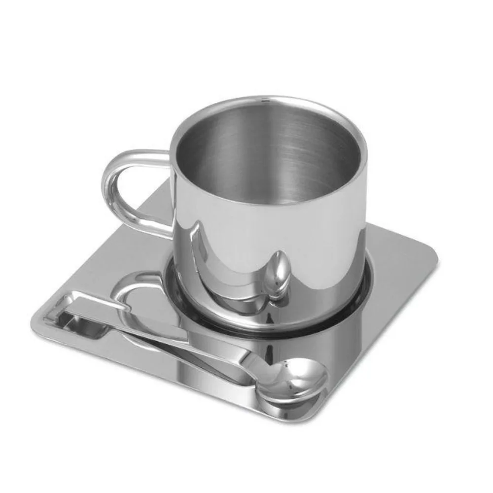 High-end 304 Stainless Steel Coffee Cup Set Heat Resistant Drop-resistant Coffee Mug Minimalist with Spoon Tea Cup Set Cafe