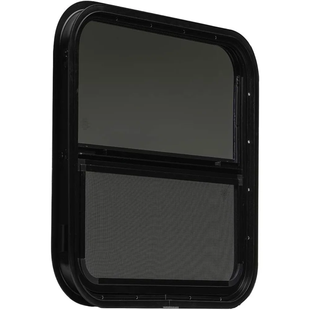 نافذة RV سوداء منزلق عمودي 18x18x1.5 مع حلقة تثبيت #6