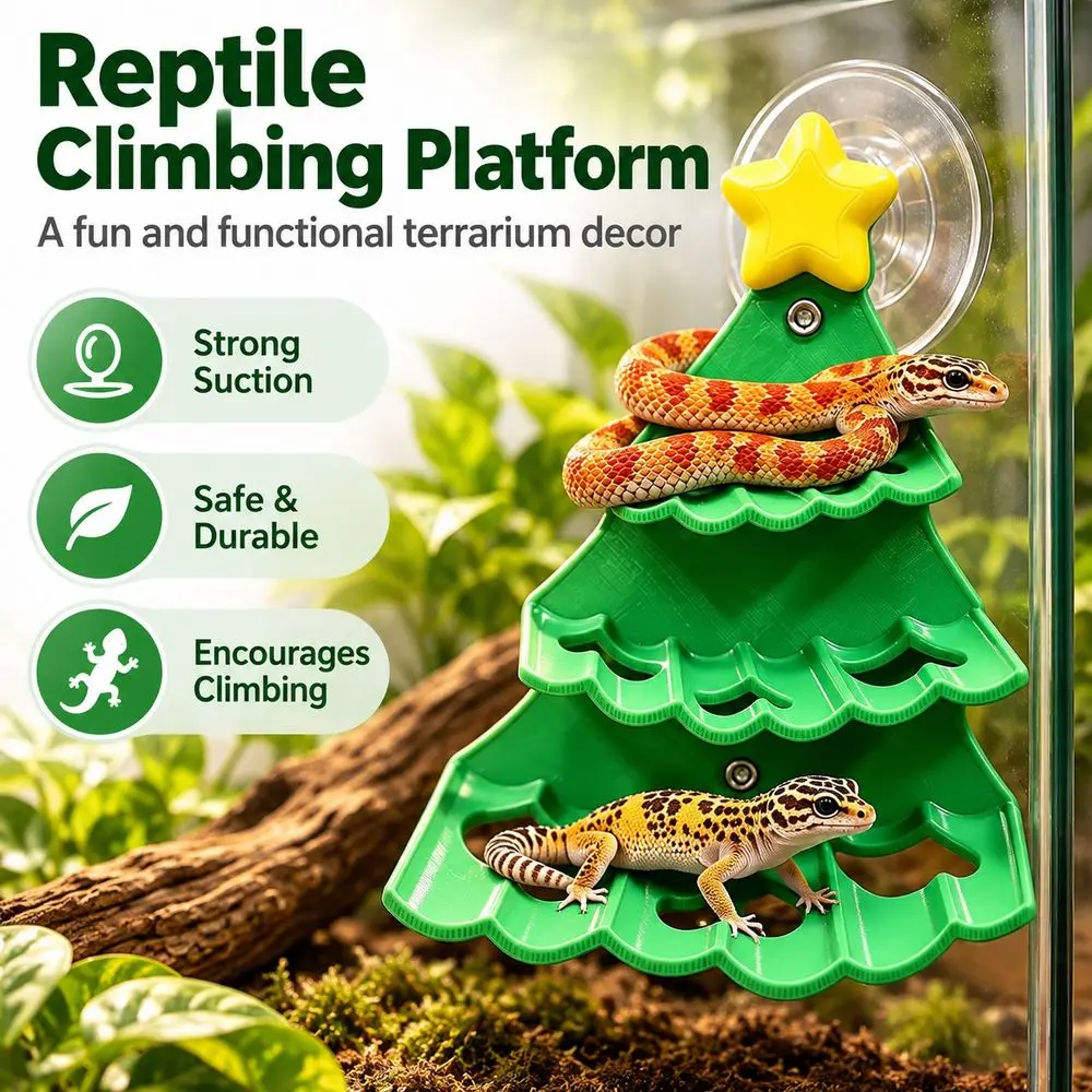 Suction Cup Reptile Climbing Platform Plastic Detachable Feeding Bowl Christmas Tree Ledge Forest Green Leaf Orange