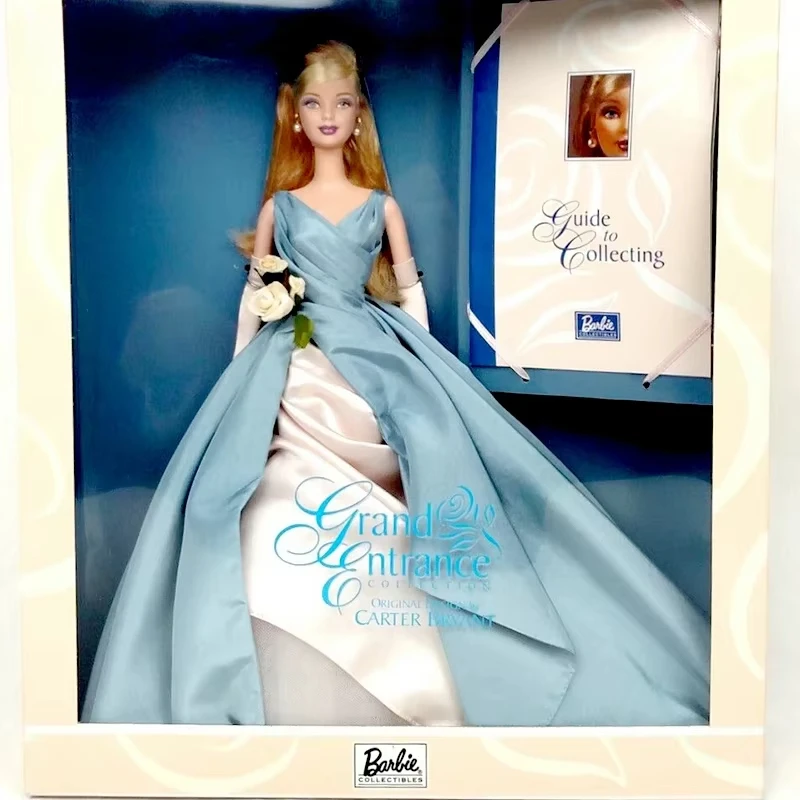 Muñeca Barbie Original Grand Entrance 2001, vestido elegante azul con flores, accesorios, decoración, juguetes para niñas, edición coleccionista