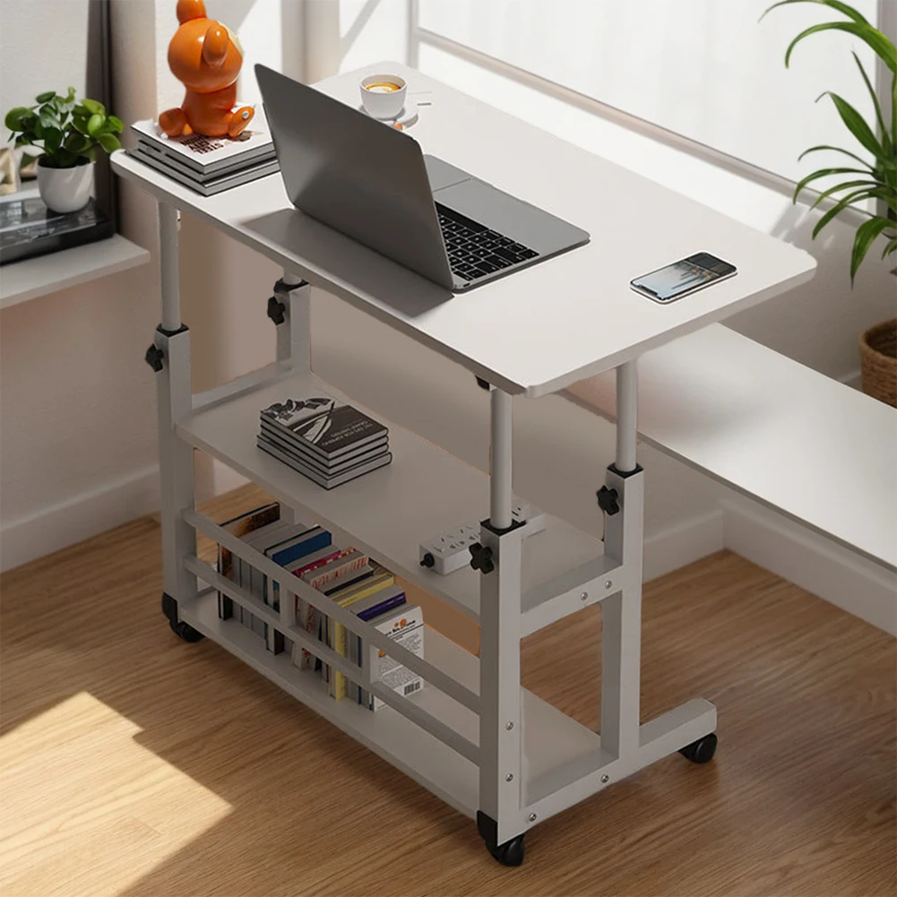 Height Adjustable Computer Desk with Rolling Wheels Mobile Rolling Study Table Multi-Layer Storage Height Adjustable Laptop Desk