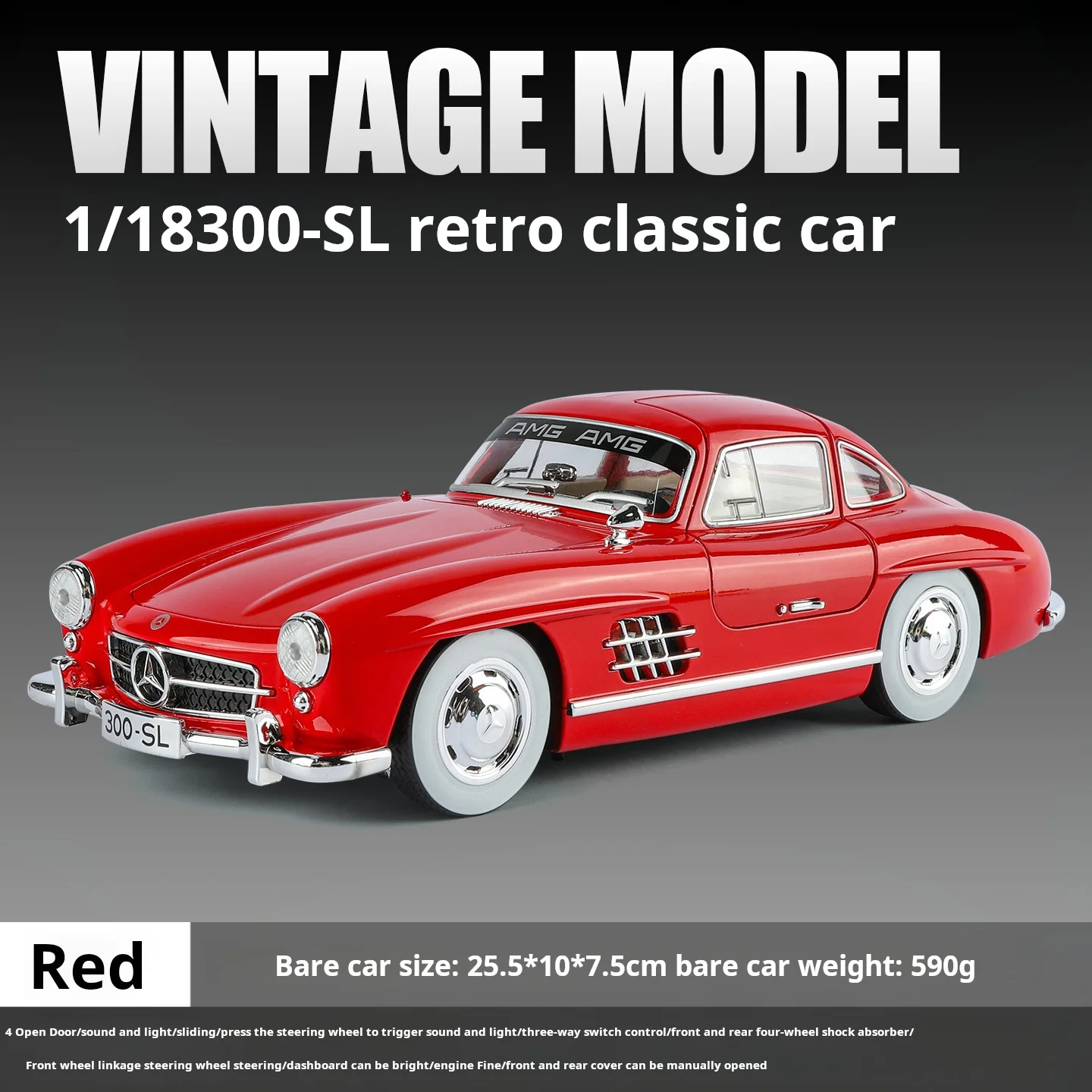 

1:18 Super-sized Mercedes-Benz 300SL alloy car model, children's toy car, vintage classic car collectible display piece