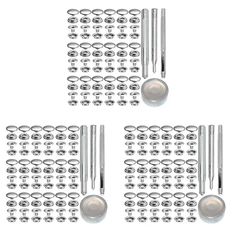 216Pcs 15MM Stainless Steel Fastener Snap Press Stud Button For Marine Boat Canvas With Punching Set Tool Kit Silver