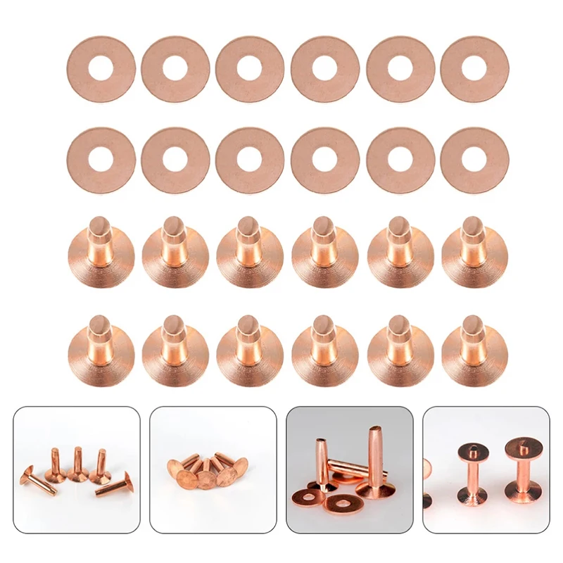 10 Set Solid Brass Leather Rivets With Burrs, Copper Rivet Studs Permanent Tack Fasteners Craft, Belts, Halters, Bridle