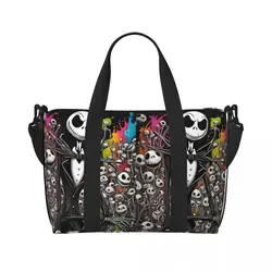 Bolso de mano personalizado para mujer, bolsa grande de Jack Skelington, pesadilla antes de Navidad, compras, hombro, playa, gimnasio, viaje