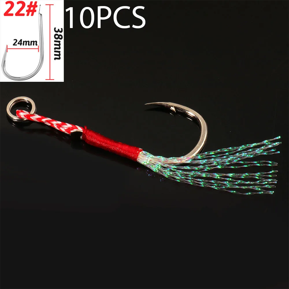 Cast Jig Assist Haken 10 Teile/los High Carbon Stahl Winkel Stacheldraht Gewinde Feder See Angelgerät Langsam Jigging Meer Pesca Angelhaken
