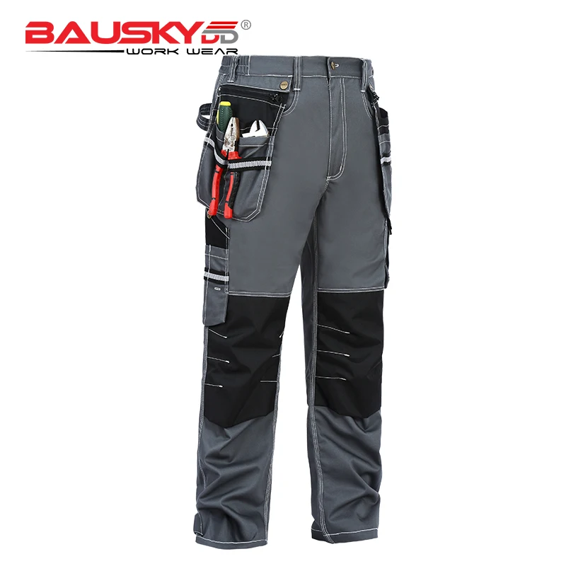 100% Cotton Workwear Men Work Cargo Pants Grey Blue Safety Working Clothes Multi-tool Pockets Work Pants Trousers