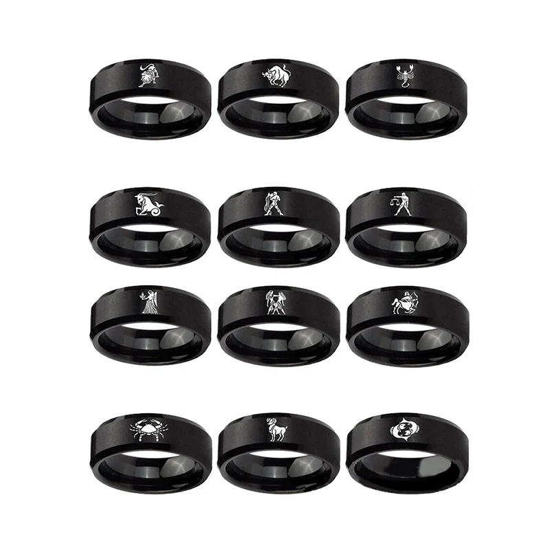 12 Zodiac Ring Aries Taurus Gemini Cancer Virgo Libra Scorpius Sagittarius Capricornus Wedding Stainless Steel Rings