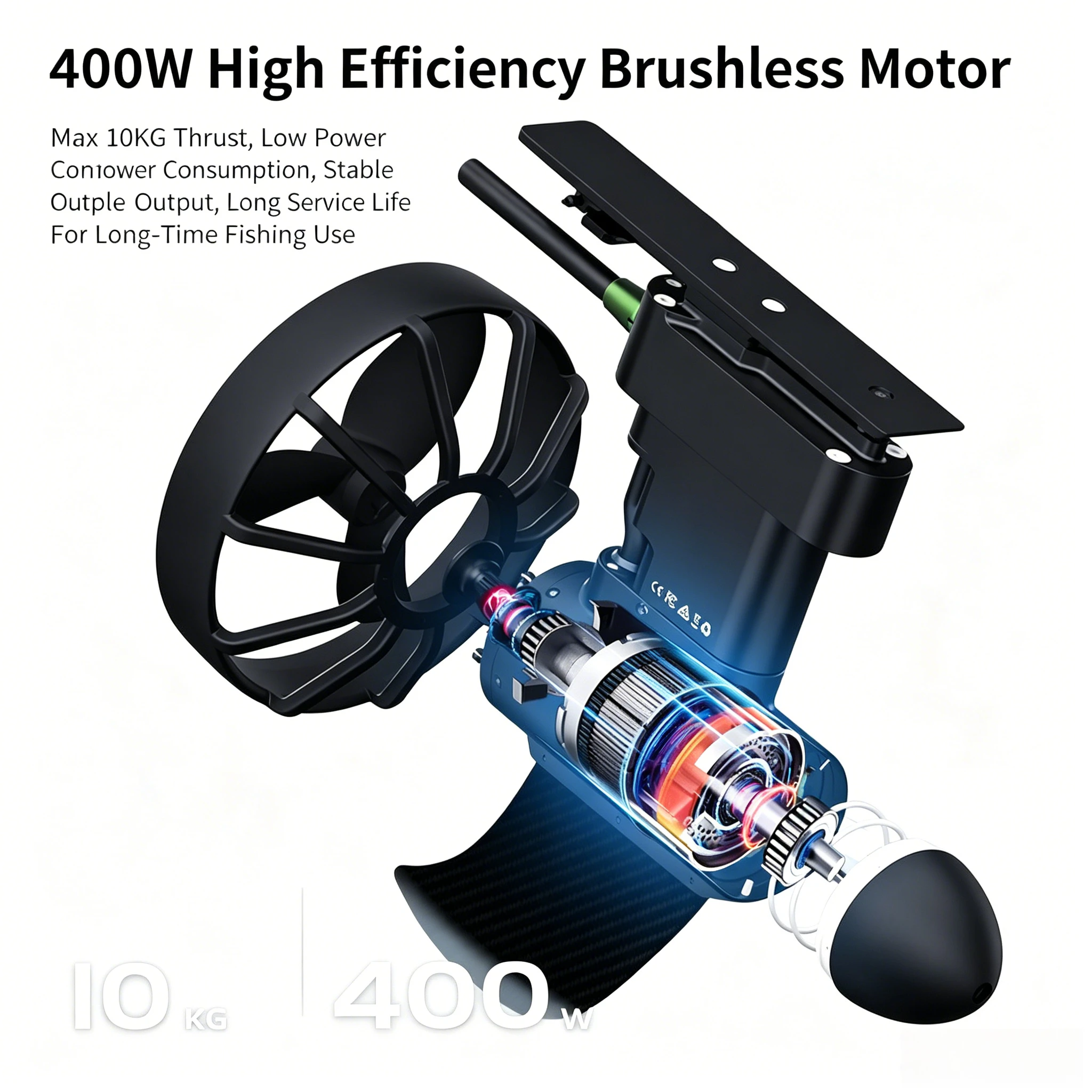 12V 24V Brushless Kayak Trolling Motor Wireless Remote Electric Underwater Propulsor for SUP Fishing Kayak Touring