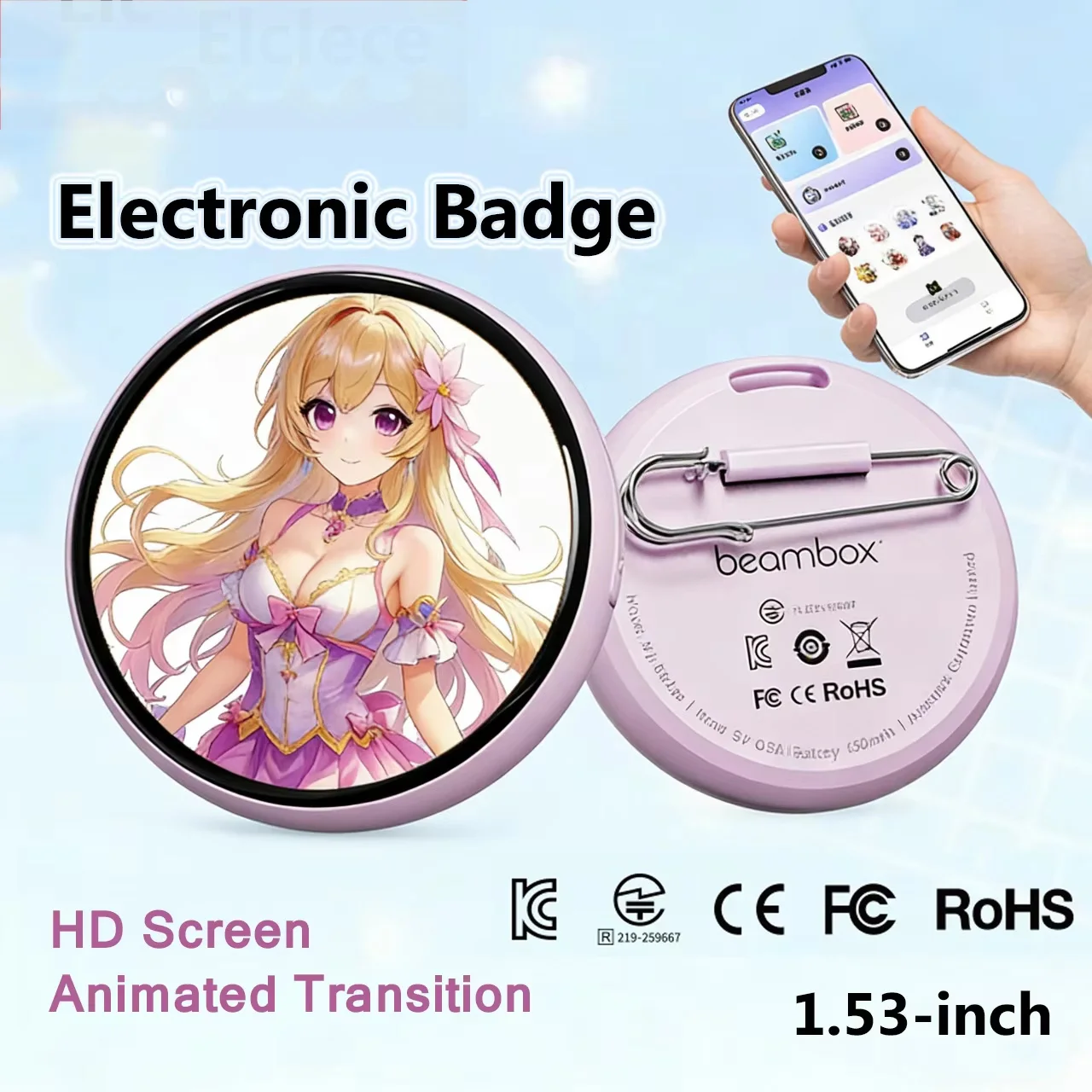 Crachá Eletrônico com Tela Sensível ao Toque de 1,53 Polegadas, Presente Infantil, Conectividade Bluetooth, Funcionalidade de IA, Suporta JPG GIF PNG
