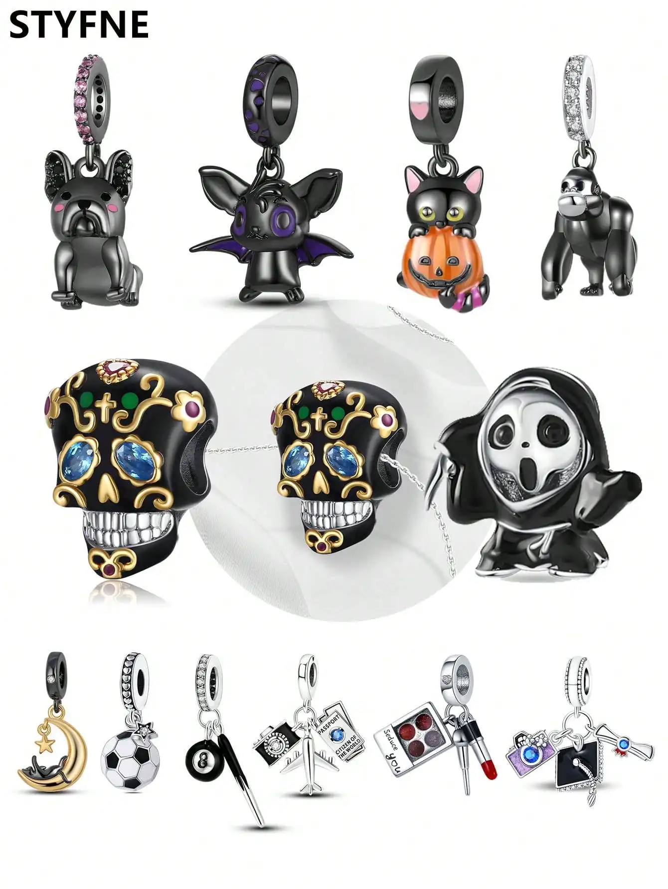 Charms Plata Skull-headed bat Beads Charm Silver Plated Fit Charms Silver 925 Original Bracelet for Jewelry Making DIY Charm