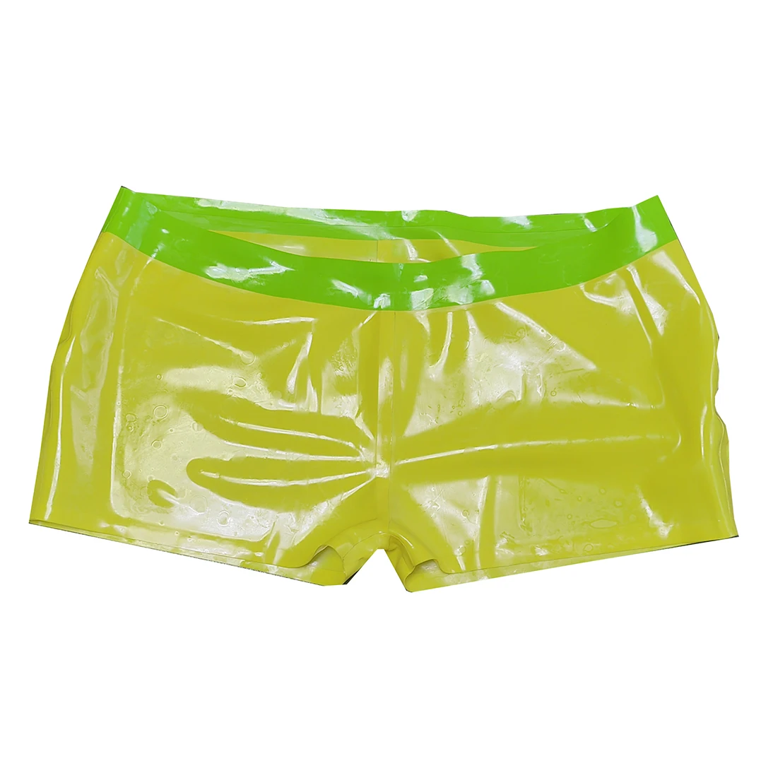 Sexy Low Waist Latex  Rubber Shorts Women Yellow and Apple Green Panties  Handmade Underwear RPW075