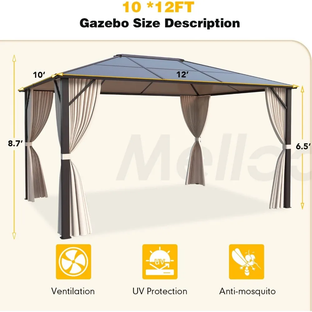 Imagem -06 - Gazebo ao ar Livre com Telhado de Policarbonato Moldura de Alumínio Pavilhão Permanente com Cortinas Gramado e Jardim 10 Pés x 12 Pés