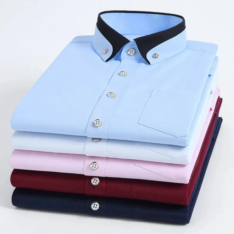 New Men's Business Dress Shirt Long Sleeve Button Down Social Camisa Anti-wrinkle Casual Wedding Party Office Male Clothes