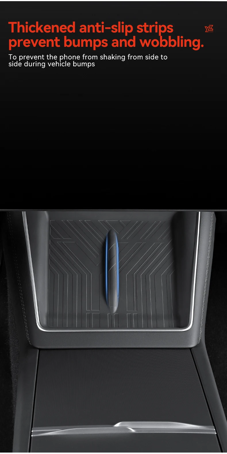 YZ Für Tesla Model Y YL 3 Highland Juniper 2026 Kabelloses Ladegerät Silikon Anti-Rutsch-Pad Mittelkonsole Ladezubehör Auto-Accessoires – Detail 5