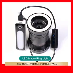 43~77mm Dimmable LED Macro Flash Ring Light Universal Macro Photography Tools for Canon Nikon Soney Laowa Camera Lens Fill Light