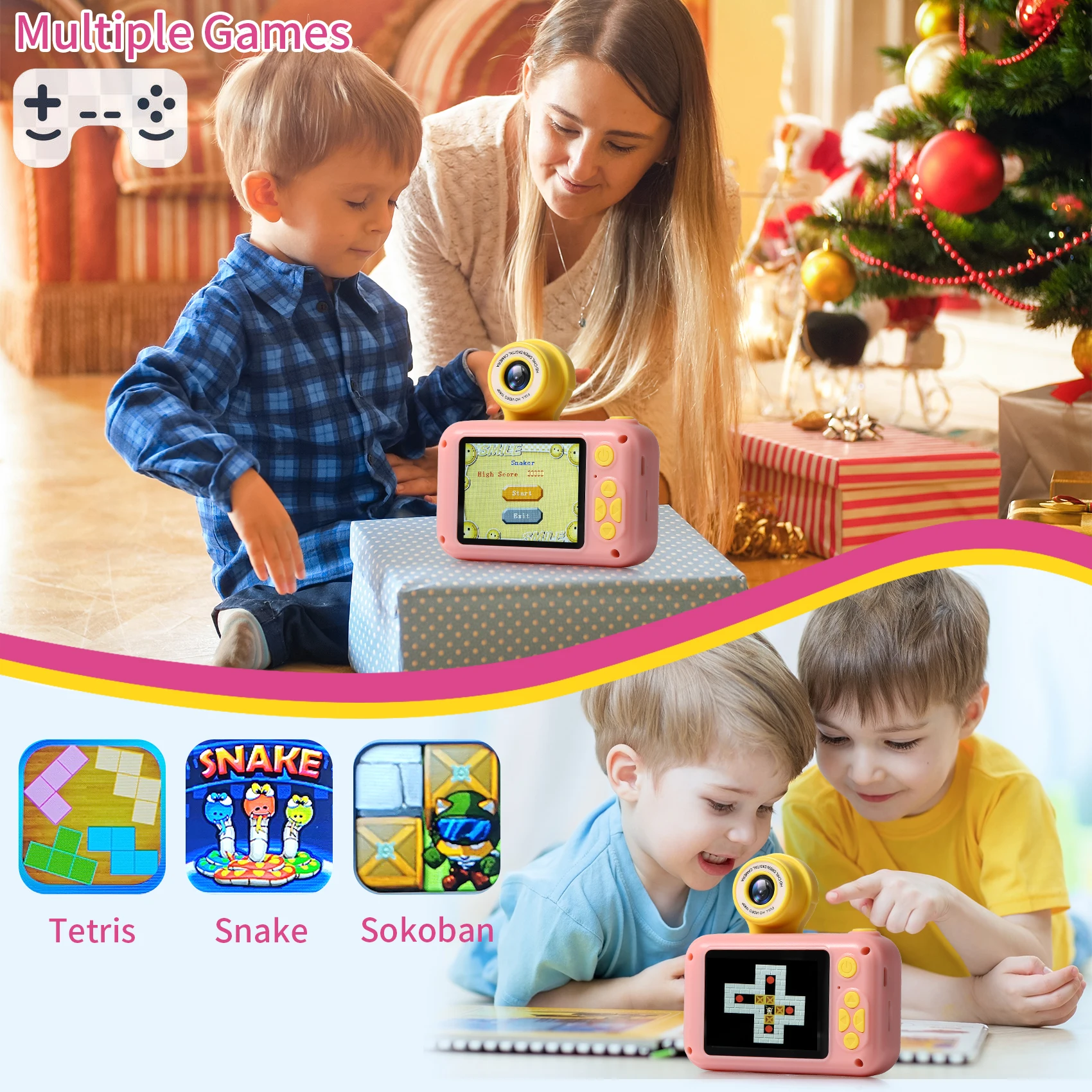 HD 2000W Pixels Kids Camera Cartoon Cute Children Video Digital Camera with Flip-up Lens for Selfie Birthday Gift for Girls Boys