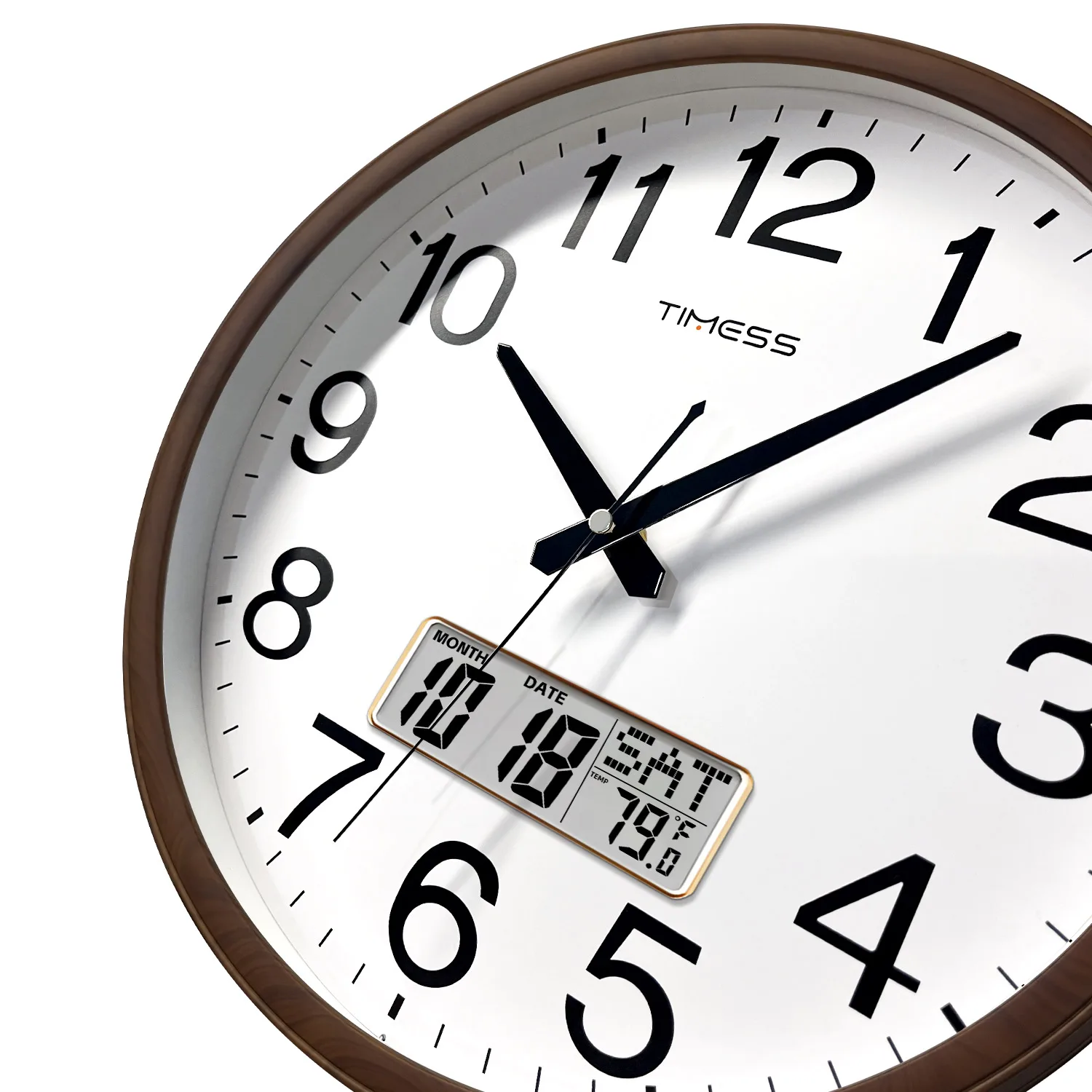 TIMESS 13-inch Wood Grain Wall Clock, Perpetual Calendar, Silent Timekeeping, Retro Home Decoration view 3
