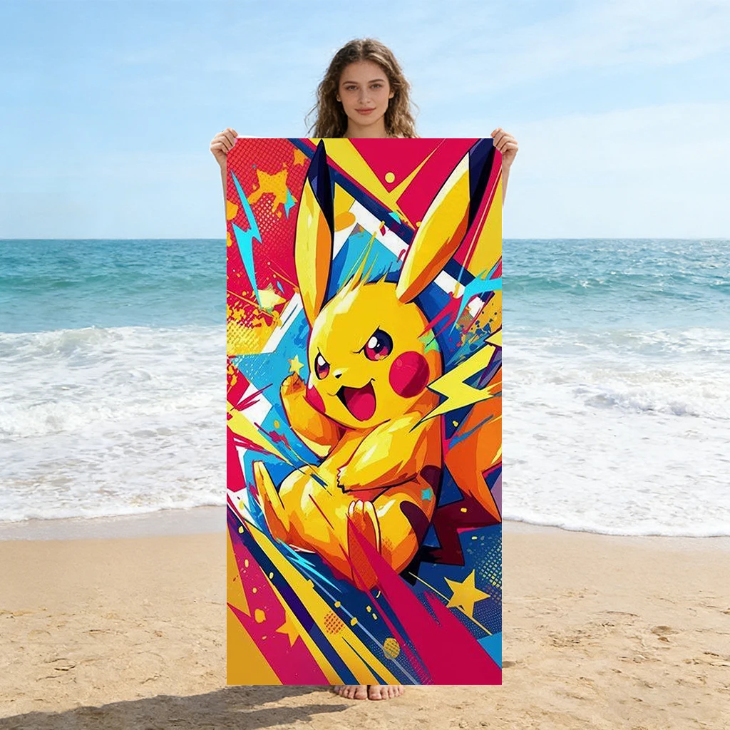 

Vibrant Pikachu Beach Towel, Graffiti Art Pokemon Print, Super Absorbent Microfiber Towel for Beach Pool Camping