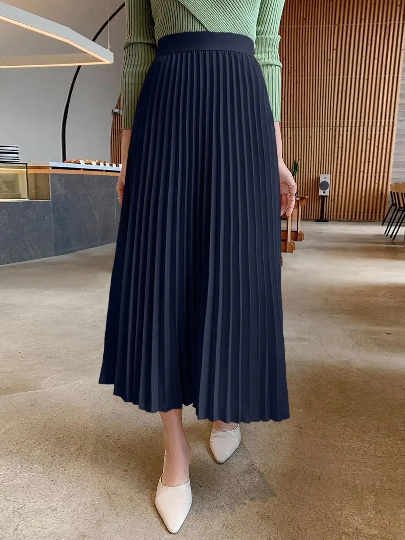 DAZY Women's Solid Color Pleated A-Line Skirt, Elegant For Spring/Summer Fall,Winter