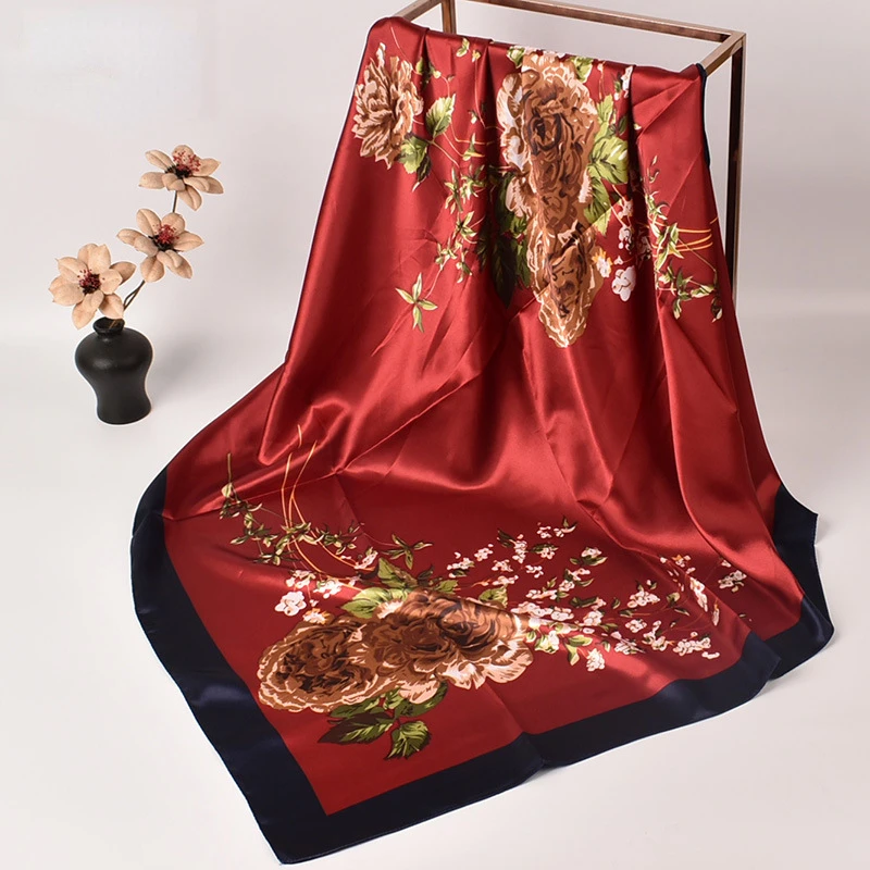 Autumn New Flower Square Silk Scarf 90x90 Silk Color Ding Large Square Scarf Luxury Brand Designer Bag Trending Products 2024