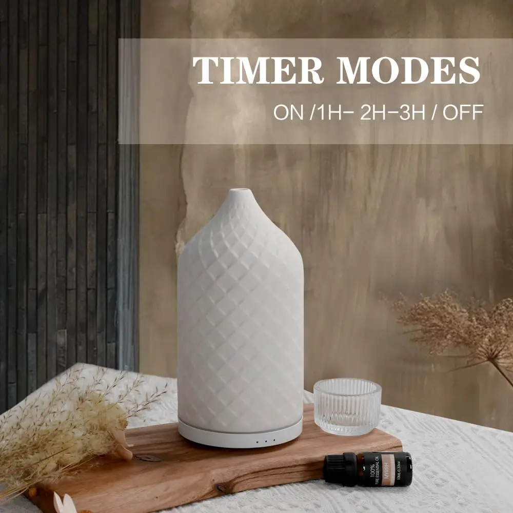 Essential Oil Diffuser for Home, Ceramic Aromatherapy Diffuser for Essential Oils, 120ml Oil Diffuser with Waterless Auto-Off