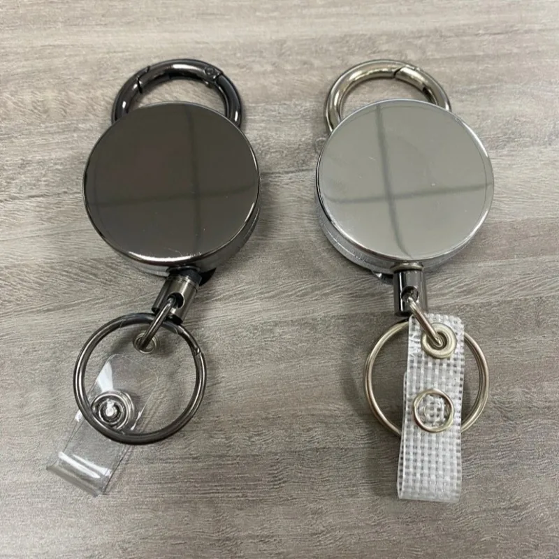 1pc Badge Reel Metal Keychain Retractable Badge Holder Pass Card Clip Keyring Easy Pull Belt Recoil Keyring Working Permit Clip