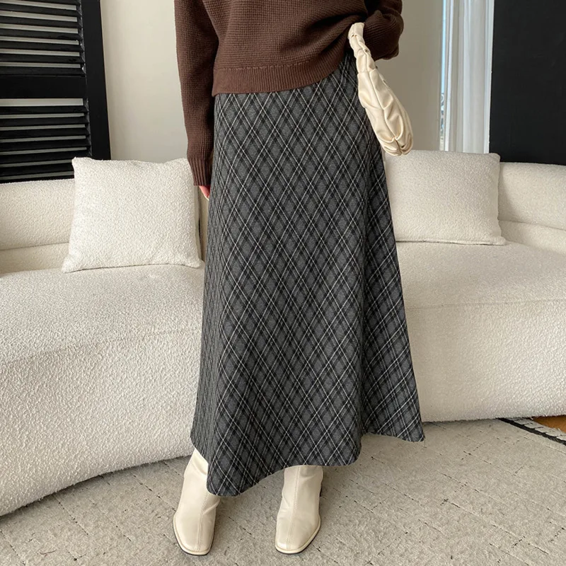 Limo retro xadrez saia feminina 2025 verão a linha flowy midi saia poliéster tartan saia casual primavera outfit