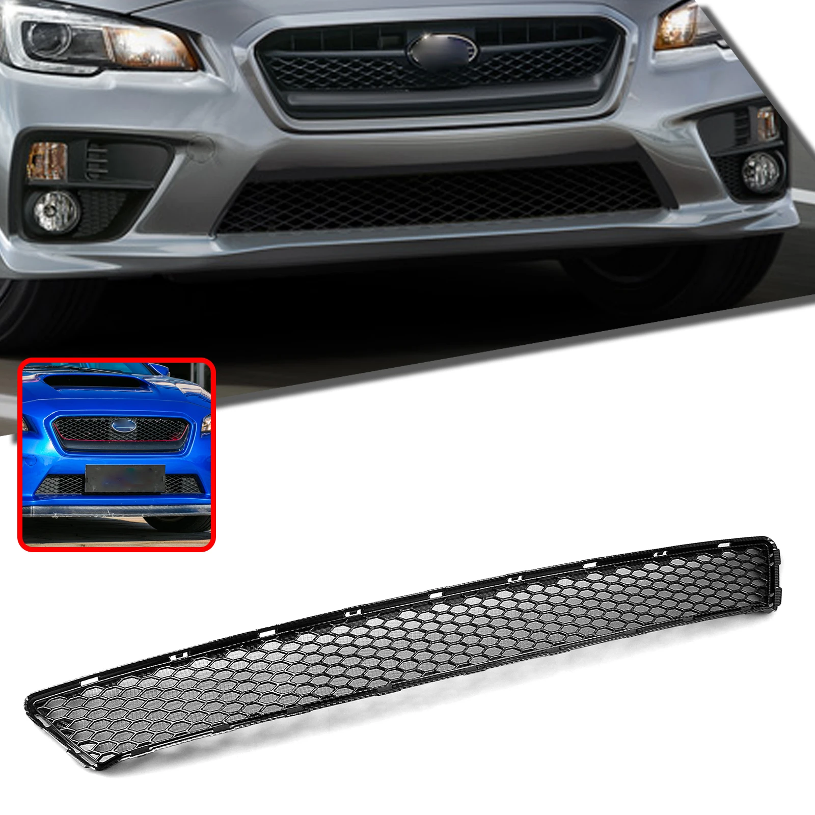 

For Subaru Impreza WRX STI 11TH Gen 2014-2017 Front Grille Lower Grill Carbon Fiber Look/Gloss Black Bumper Hood Mesh Vent Grid