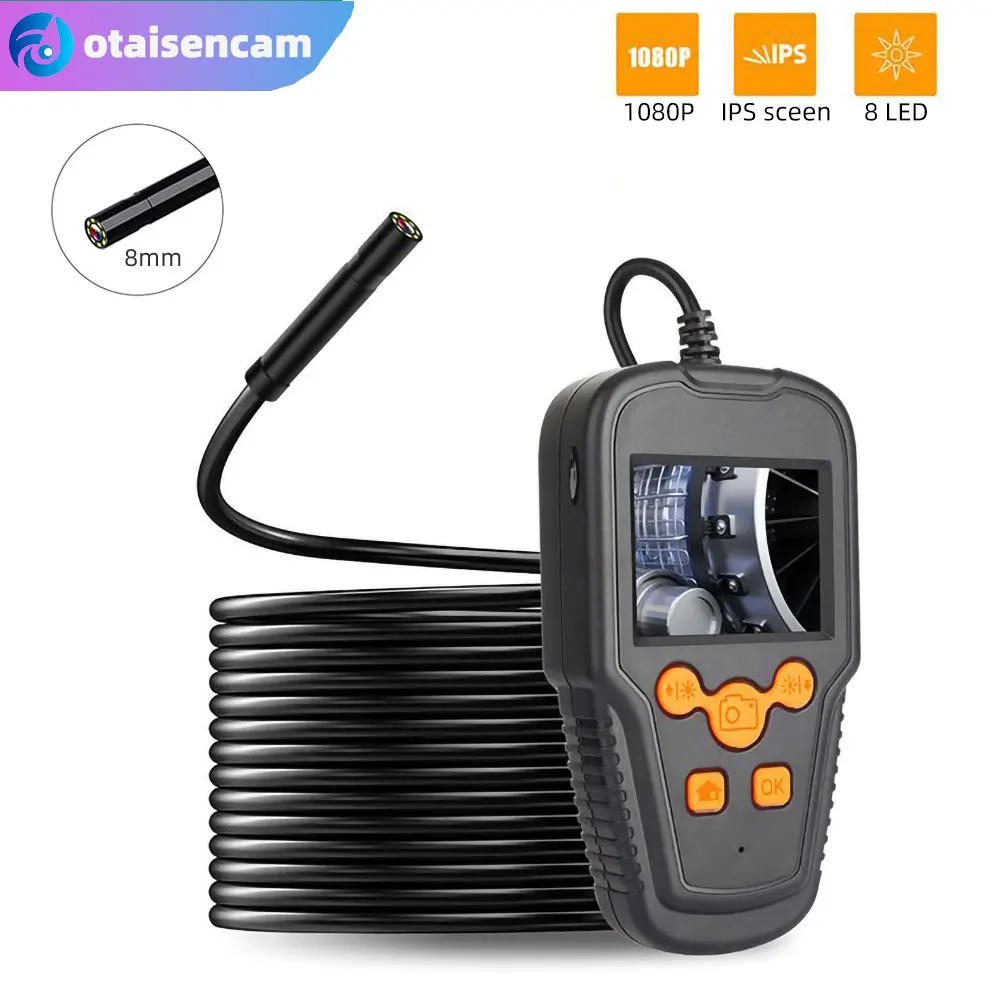 

8mm Lens HD Pipeline Camera 2.4 Inch IPS Screen Car Maintenance Detector Visual Industrial Endoscope IP67 Waterpoof