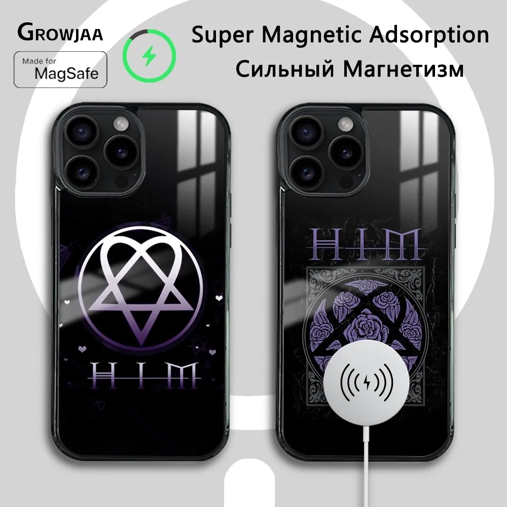 H-Him Ornate Heartagram Phone Case For iPhone 16 15 14 13 12 11 Pro Max Plus Mini Magsafe Mirror Wireless Magnetic Cover