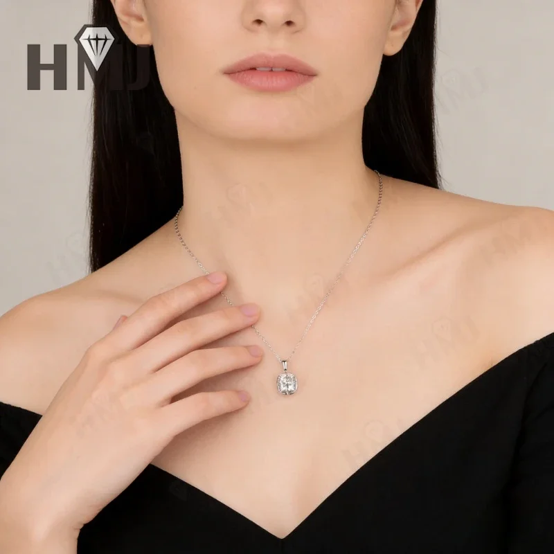 D Color VVS1 Cushion Cut Moissanite Necklace 925 Sterling Silver/10K/14K Gold Luxury jewelry Wedding Anniversary Gift for Her