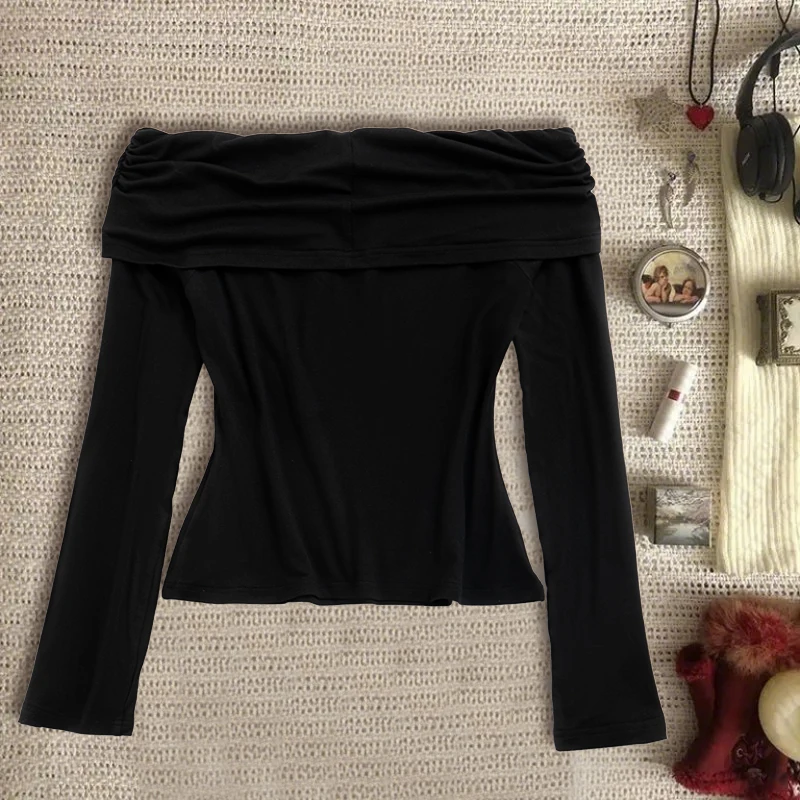 الخريف أزياء ركاب أنيقة كتف واحد تنوعا المرأة معطلة الكتف أعلى الاتجاه الجديد تصميم الراحة تناسب عارضة #2