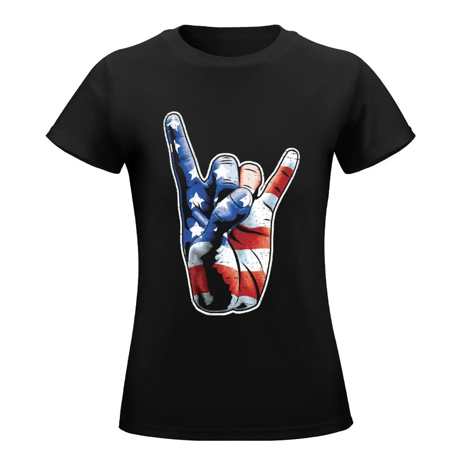 American Flag Rock Out Devil Horns USA Hand T-Shirt cute tops cute clothes graphics t-shirt dress for Women sexy