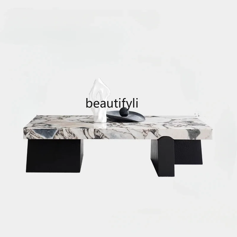 

Modern Simple Home Natural Marble Top Coffee Table Small Apartment Villa Square Table Side Table Combination