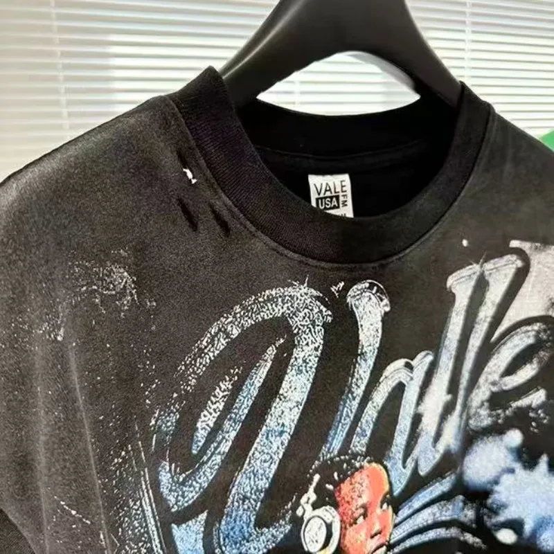 Boy Print VALLEY Oversized Black T Shirt  American Vintage Pure Cotton Valley Womens Short Sleeves Mens Top Tees