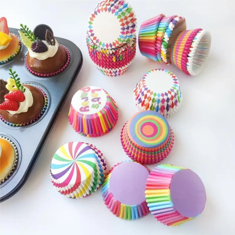100 teile/satz Muffin Cupcake Pappbecher Regenbogen Kuchen Formen Cupcake Liner Für Weihnachten Hochzeit Party Küche Backblech Kuchen Form