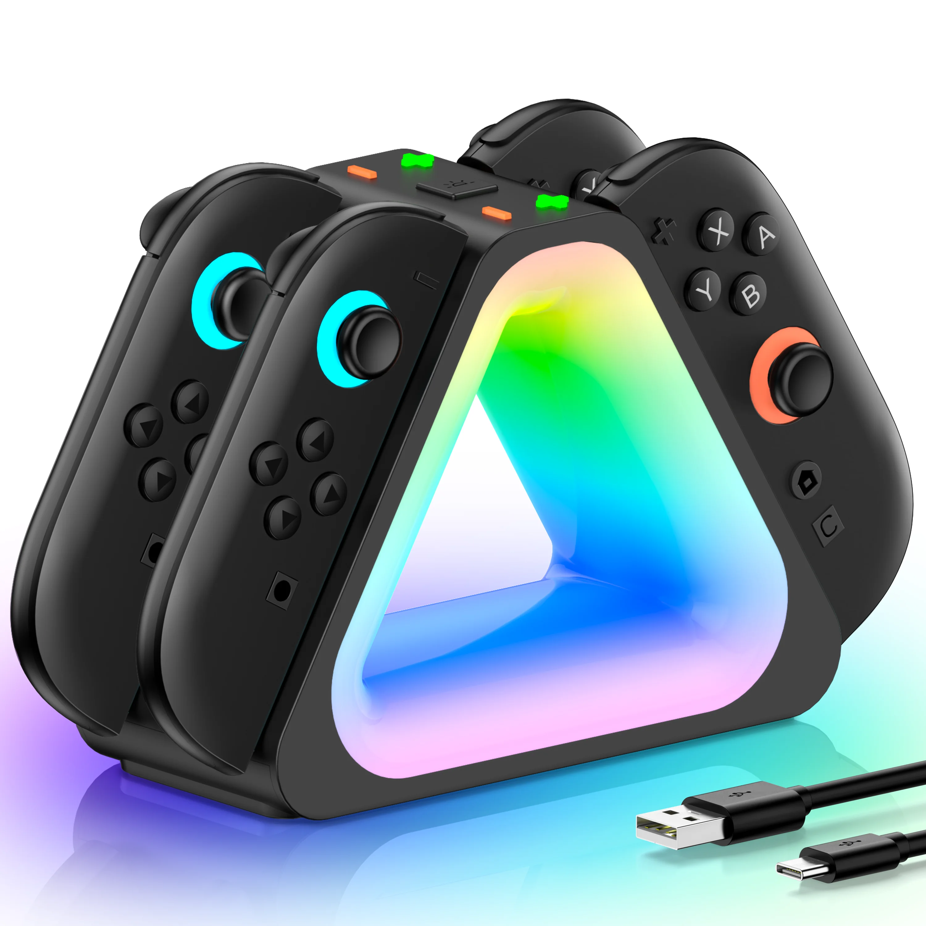 

DinoFire JCC600 4 зарядная док-станция с 8 светодиодами. Можно отключить светодиод для переключателя 2. Подставка для зарядки контроллера. Подставка для зарядки переключателя 2.