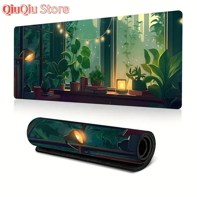 

XXL Anime Forest Desk Mat Ergonomic Non-Slip Rubber Mouse Pad Vibrant Green Plant Design for PC Laptop Keyboard and Office Decor
