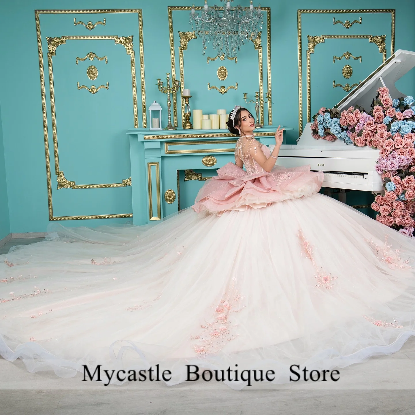 

Elegant White Ball Gown Quinceanera Dresses 2022 Sweetheart Beaded With Pink Appliques Sweet 16 Dress Vestidos De 15 anos