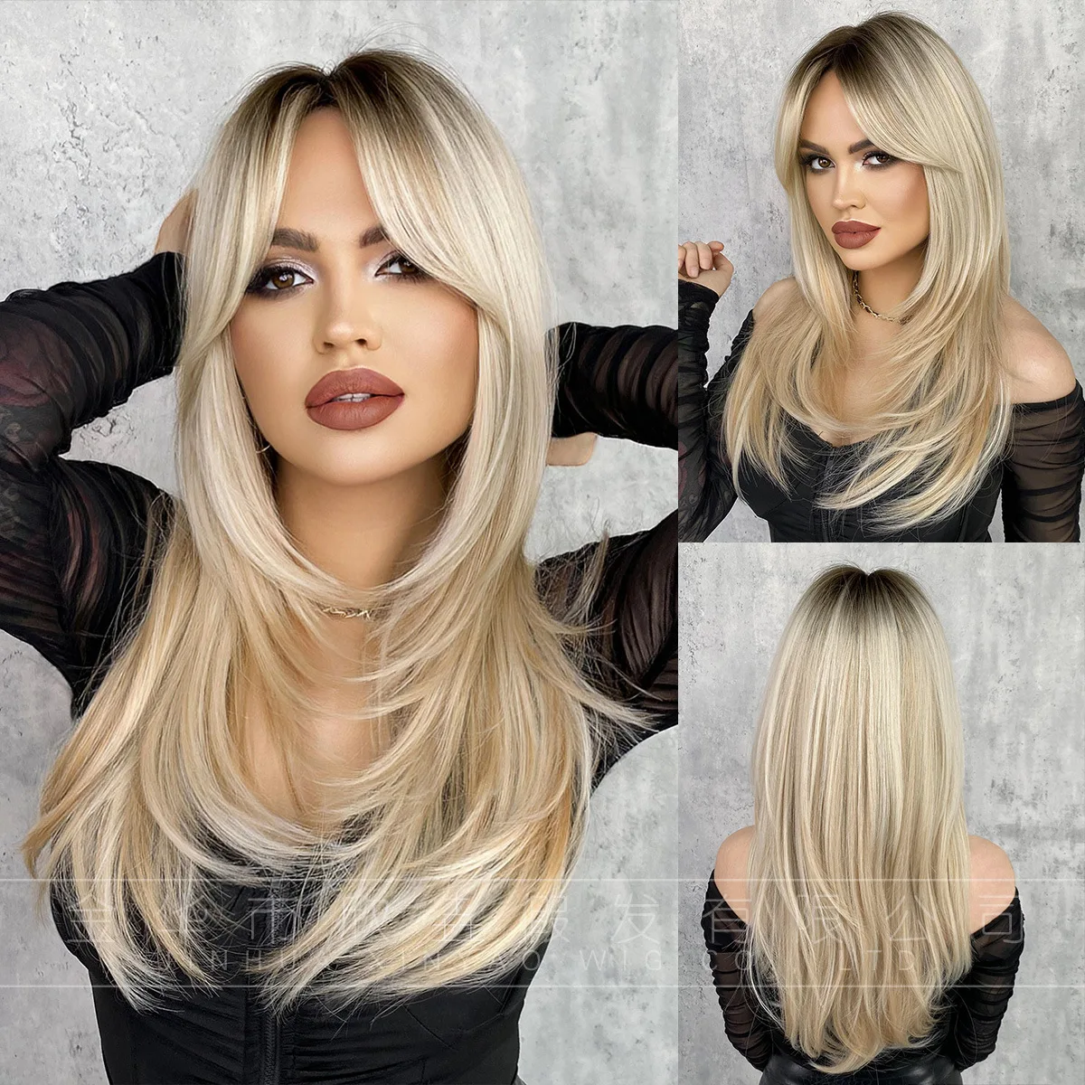 female full head long hair Synthetic  chemical fiber matte high temperature silk wig wholesal