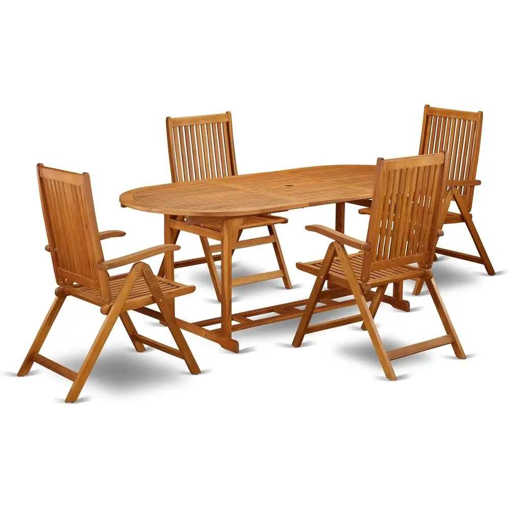 

5-Piece Patio Set with Acacia Wood Dining Table and 4 Adjustable Chairs, 36x78 Inch, Natural Oil Finish