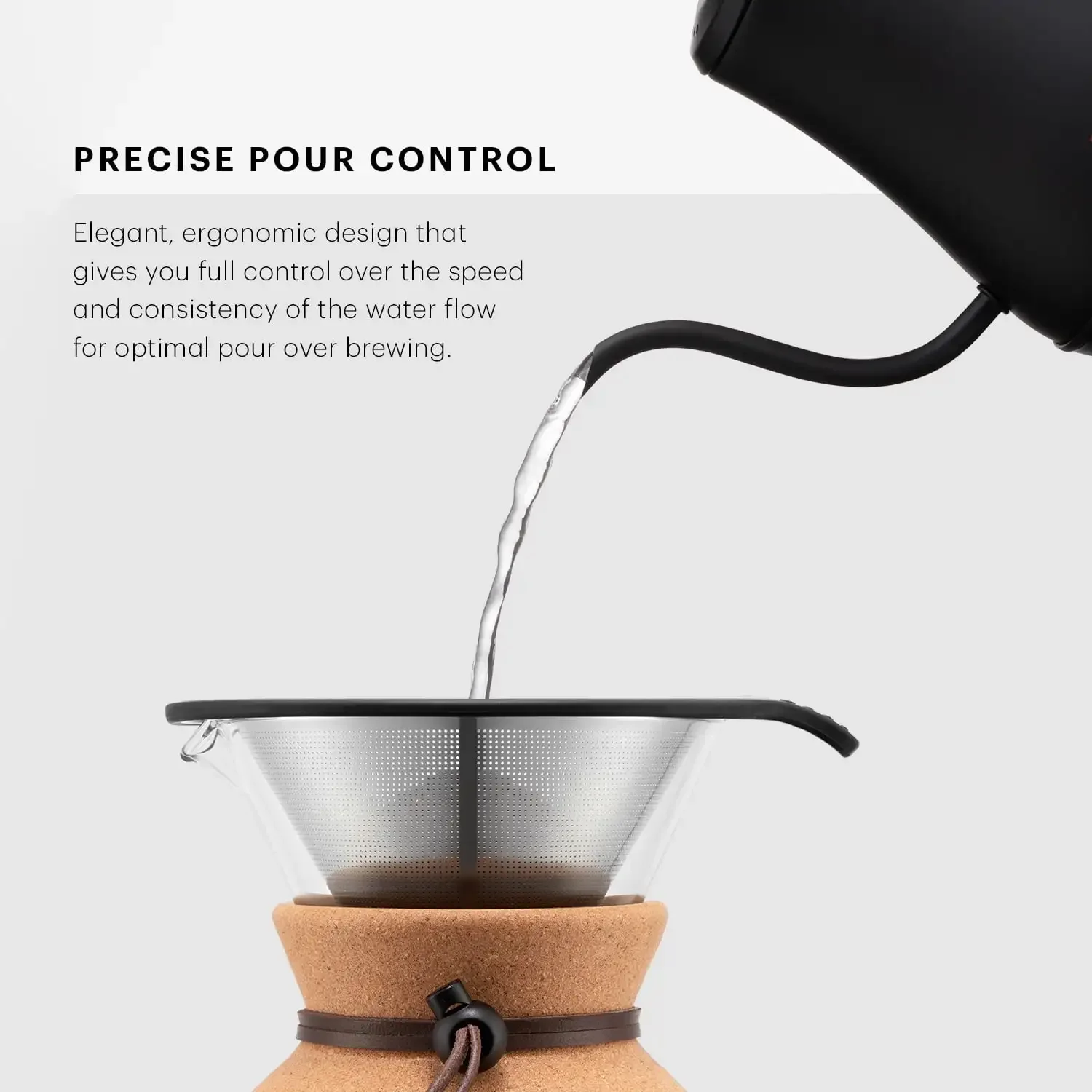 8-Cup Gooseneck Kettle, Stainless Steel, Cordless, Auto Shut-Off, Perfect for Pour-Over Coffee Brewing