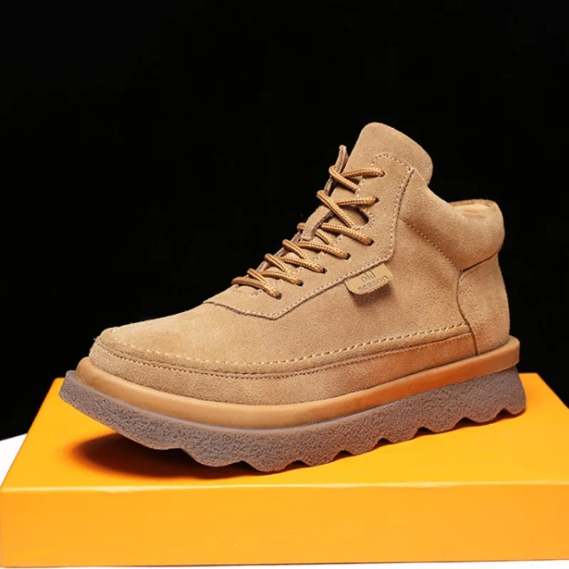 

Fashion Sheepskin Wool Warm Snow Boots Men Winter Thick Sole Waterproof High Top Cotton Shoes Male Youth Genuine Leather Boots