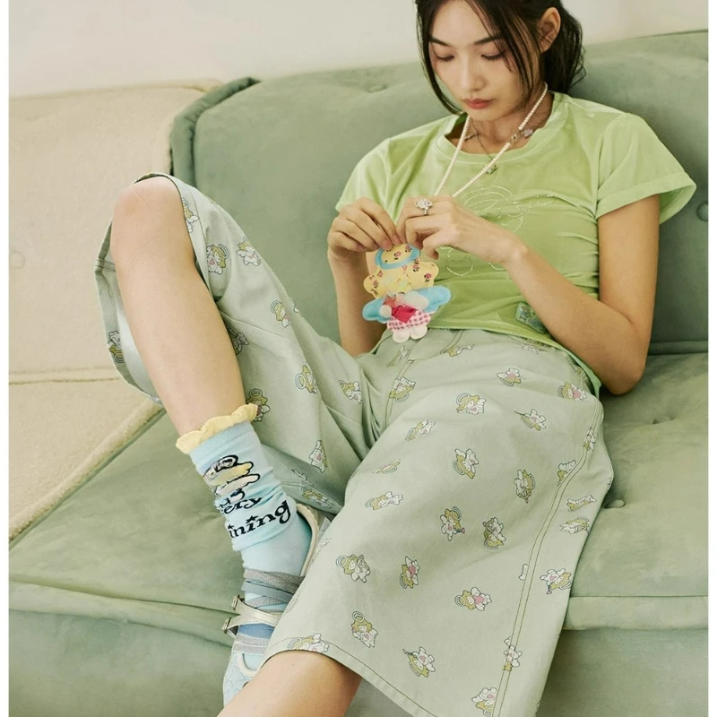 Retro Design Cartoon Print Women's Jeans 2025 Autumn New Sweet Cool Loose Versatile Age Reduction Wide-leg Capris Pants Ladies